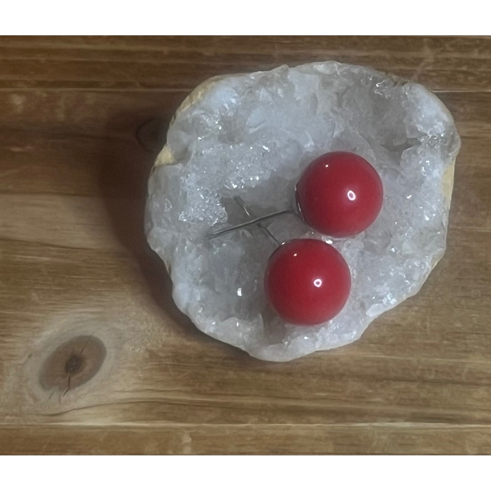 Bright Red Round Stud Resin Earrings-Party, Rave, Chic, fun, Festival, Gift -New
